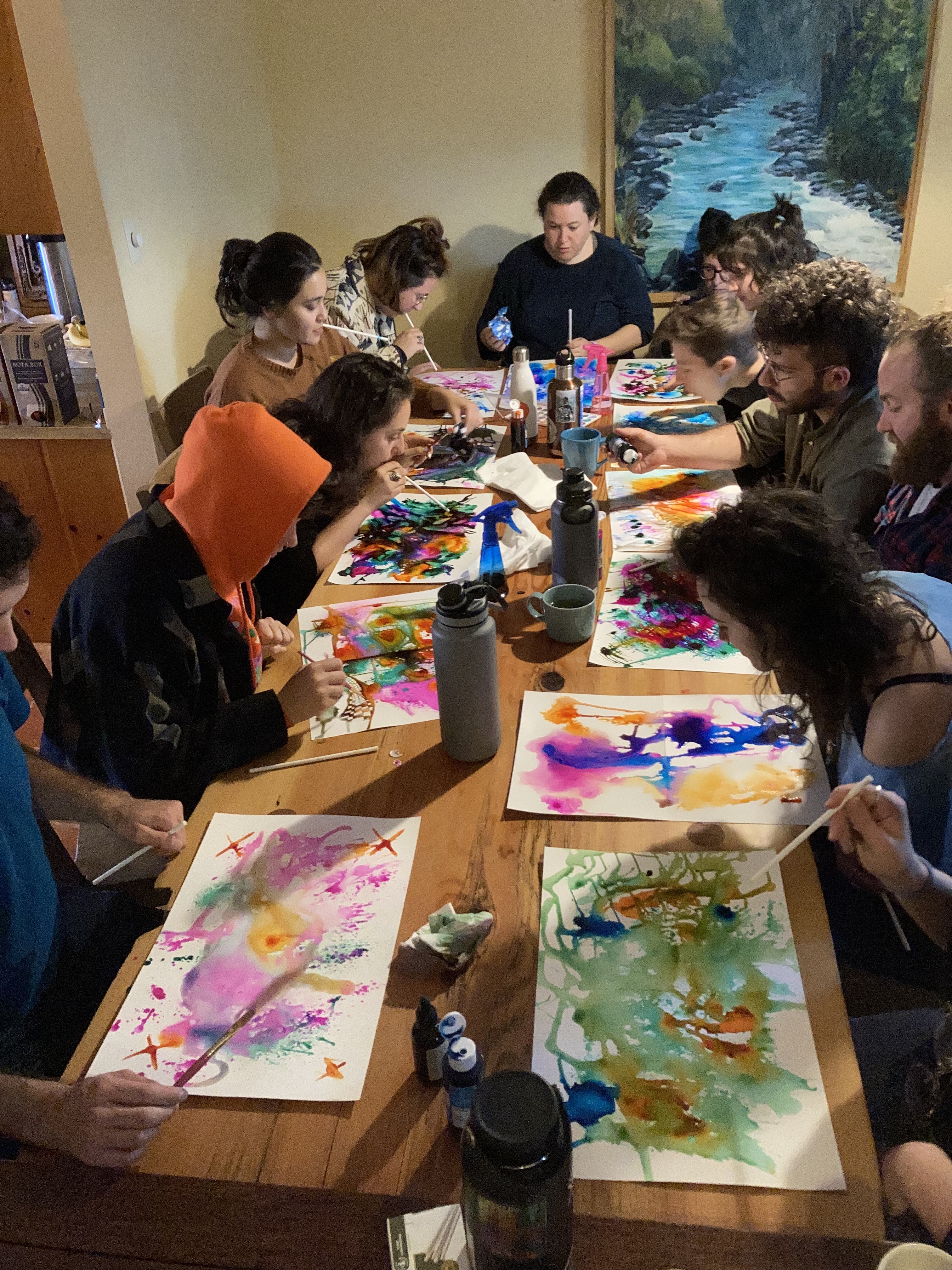 Green barn door in a forest